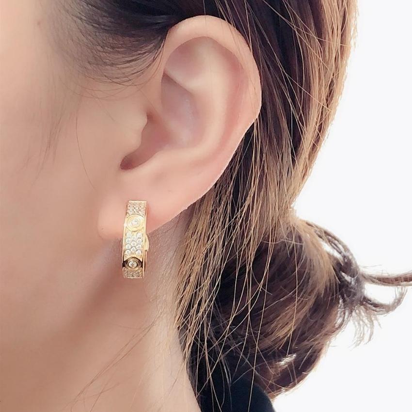 Creative Full Diamond Ear Buckle Fashion Little Fresh Girl Round Earrings Copper Plated Gold Jewelry
