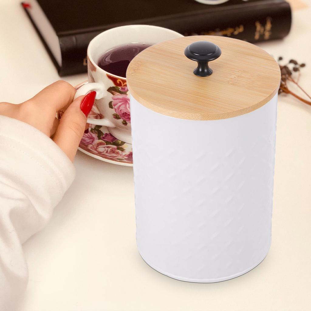 Metal Kitchen Canister with Airtight Bamboo Lid for Coffee Beans Tea Sugar Grains Spices Countertop Storage Freshness Keeper
