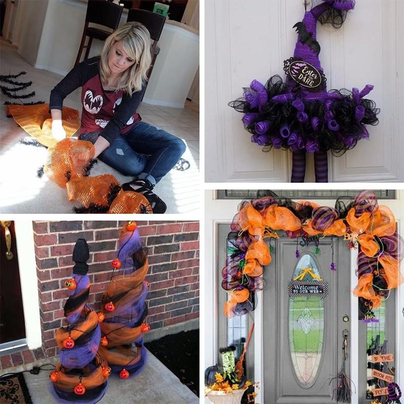 WTEMPO Halloween Mesh Ribbon for Wreath Striped Decorative Mesh Front Door Wreath & Craft Tree Decortive Supplies Durable Mesh Crafts Making Material
