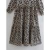 Geometrie Druck Midi Übergröße Lose Frauen Kleider Langarm Sommer Strand Dame Robe