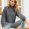 Winter  Women Pearl Beading Lantern Knitted Sweater  Sleeve Loose Gray Pullover Women Soft Warm Autumn Casual Jumper
