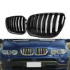 1Pair Car Front Hood Bumper Kidney Grille Grill Single Line Chrome Black For BMW X5 E53 2004 2005 2006 51137113733 51137113734