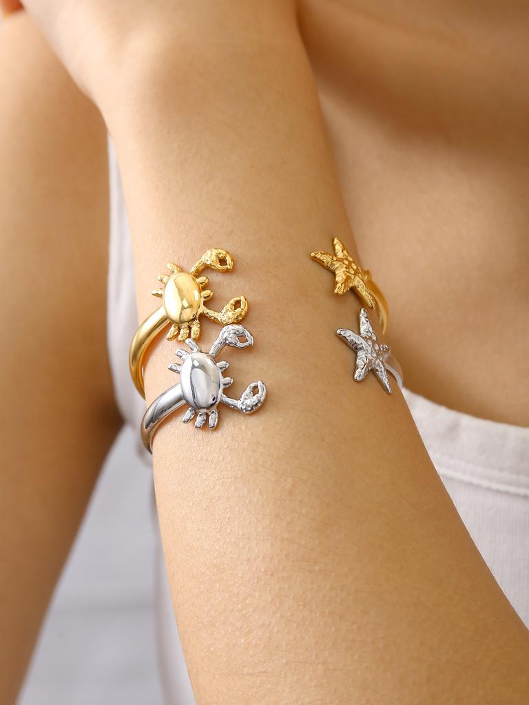 Summer Beach Series Personalized Cute Fashion Simple Stainless Steel 18K Gold-Plated Crab, Starfish Bracelet Female