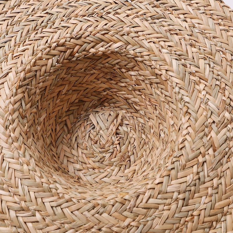 Summer Flat Top Woven Straw Hat Women's French High-end Seaside Vacation Beach Hat Internet Celebrity Sun Hat