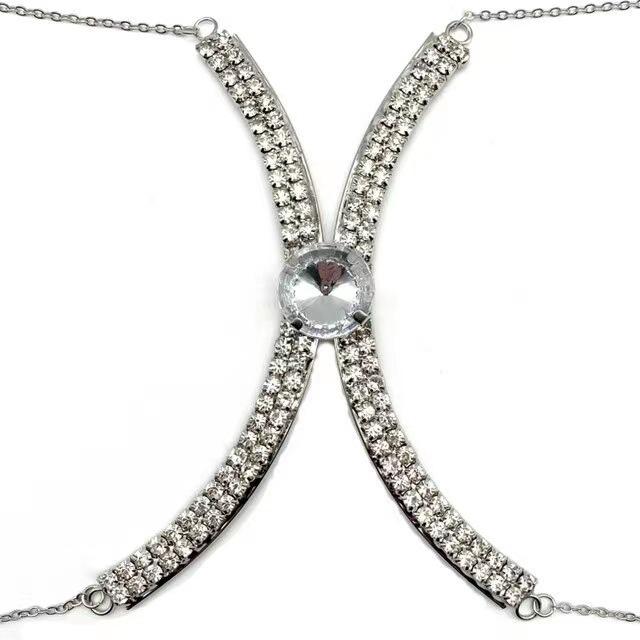 Simple And Fashionable Full Diamond Breast Chain, Nightclub Sexy Gem Body Chain Accessories Body Chain gold plated