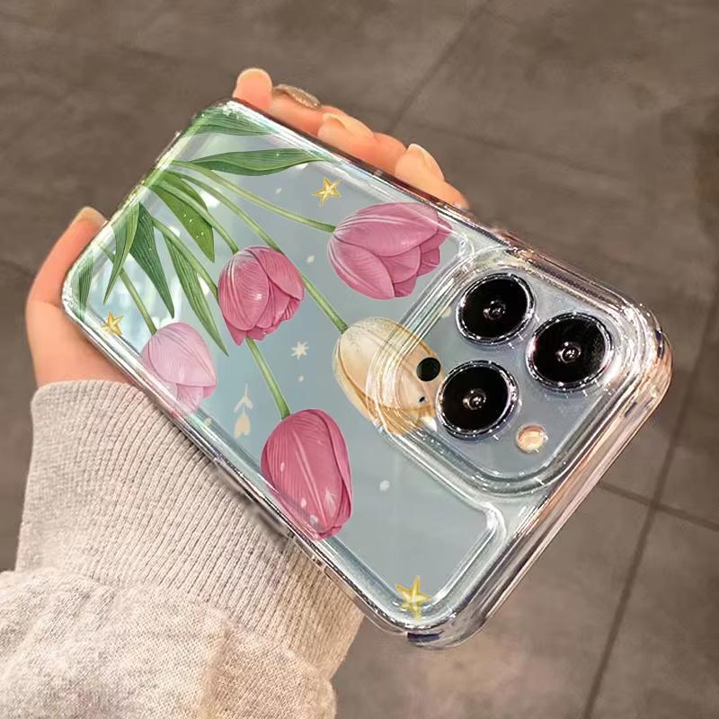 Transparent Tulip Flower and Star TPU Phone Case For Samsung Galaxy A53 A71 A72 A73 S26 S25 S24 Ultra S23 S22 S21 S20 Plus Cover