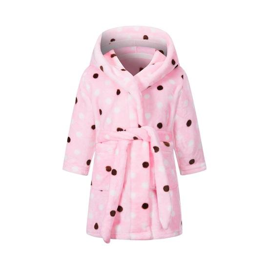 Girls Flannel Hooded Robe with Waist Tie Soft Fuzzy Bathrobe for Kids Warm Printed Bath Robe with Hood And Pockets