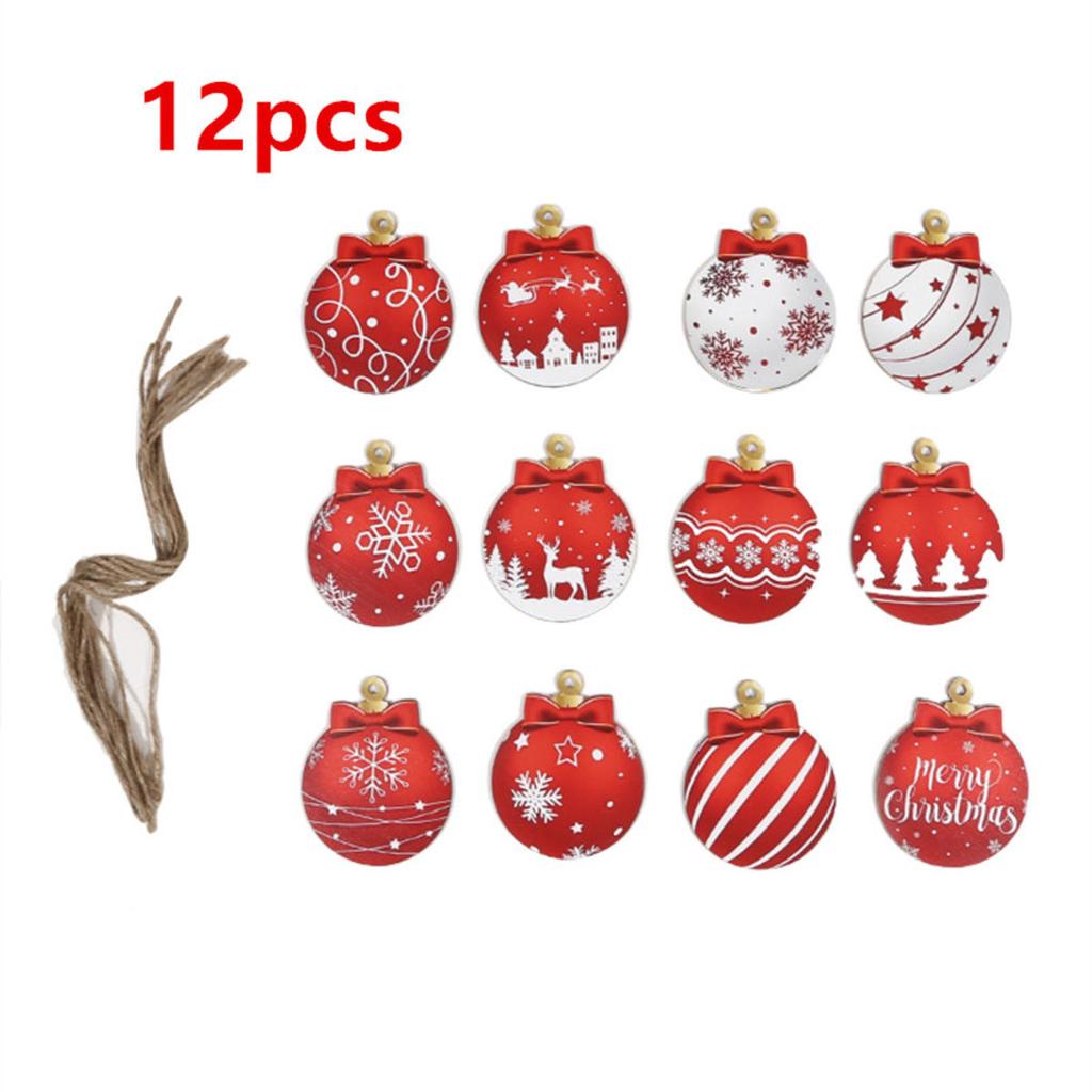 12Pcs Christmas Gift Decoration Wooden Xmas Ball Pendant Christmas Tree Hanging Home Room Decor Outdoor Accessories