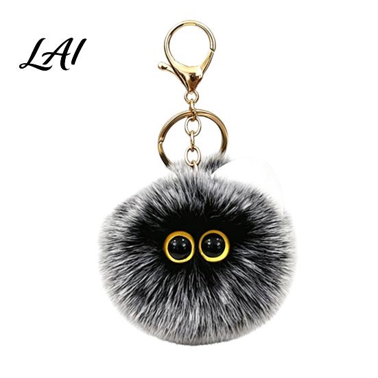 Lightweight Bag Pendant Plush Cat Ball Keychain Fluffy Kitten Pompom Charm Keychain with Charm Metal Lobster Clasp Backpacks Keys Decorative