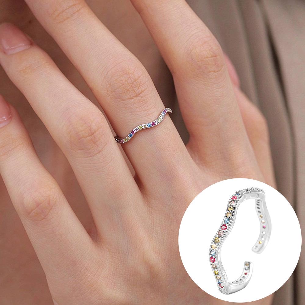 Exquisiter offener Goldring: Japanischer & Koreanischer Stil, Dünnes Band mit Diamanten besetzt, Stapelbarer & Eleganter Fingerschmuck