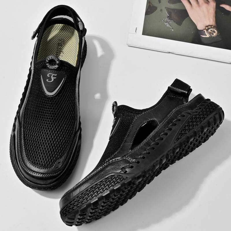 New Arrival Men Summer Shoes Hollowed-out Mesh Flats Breathable Non-slip Outdoor Sandals Anti-collision Toe Leisure Beach Shoes