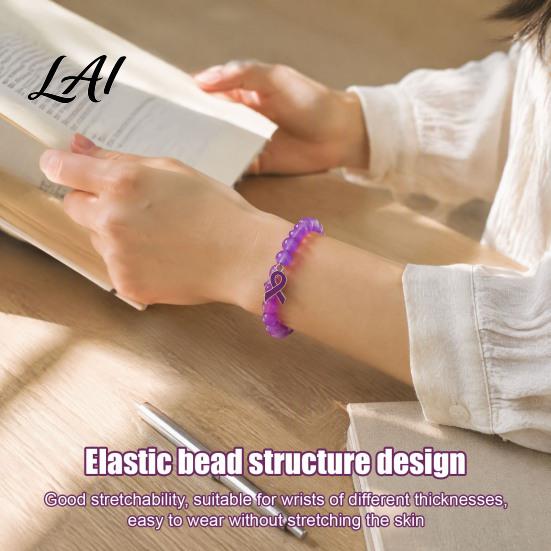 Versatile Commuting Casual Bracelet Breast Cancer Awareness Bracelets for Women Ribbon Support Ornament Charm Beaded Elastic Bracelet Encouragement