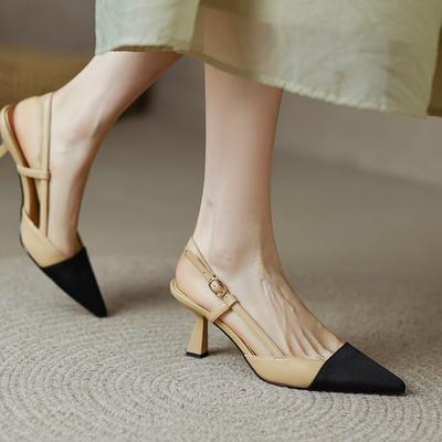 Temperament Color Matching High -Heeled Women Shoes Pointed Toe Fairy Style Mid -Heeled Shoes Allmatch Sandals Banquet Women Shoes