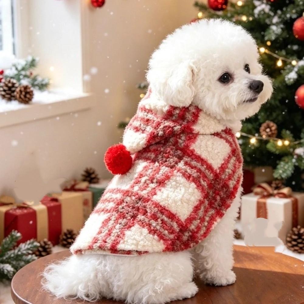 Thick Plush Pet Hooded Cape Vest Fuzzy Fleece Christmas Pet Cape Retro Pet Christmas Cloak Winter
