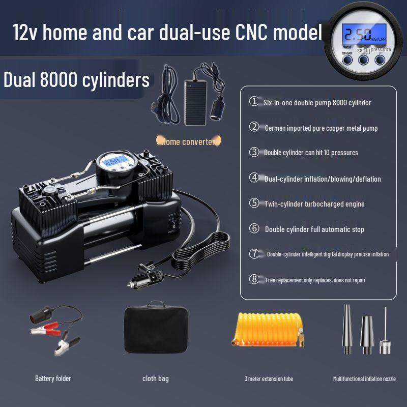 Dual-Cylinder High-Power Electric Car and Home Tire Inflator