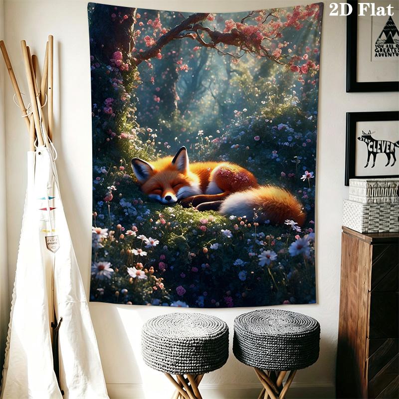 Sleeping Fox Pattern Home Decor Tapestry, Wall Hanging, Decorative RV Wall Cloth.MGT0918152