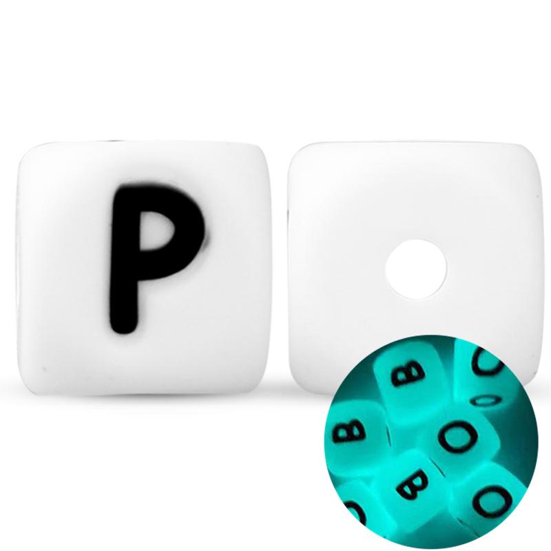 50Pcs 12mm Glow In the Dark English Alphabet Letter Beads Luminous Silicone Letters Beads for Baby Teething Chew Toy Shower Gift