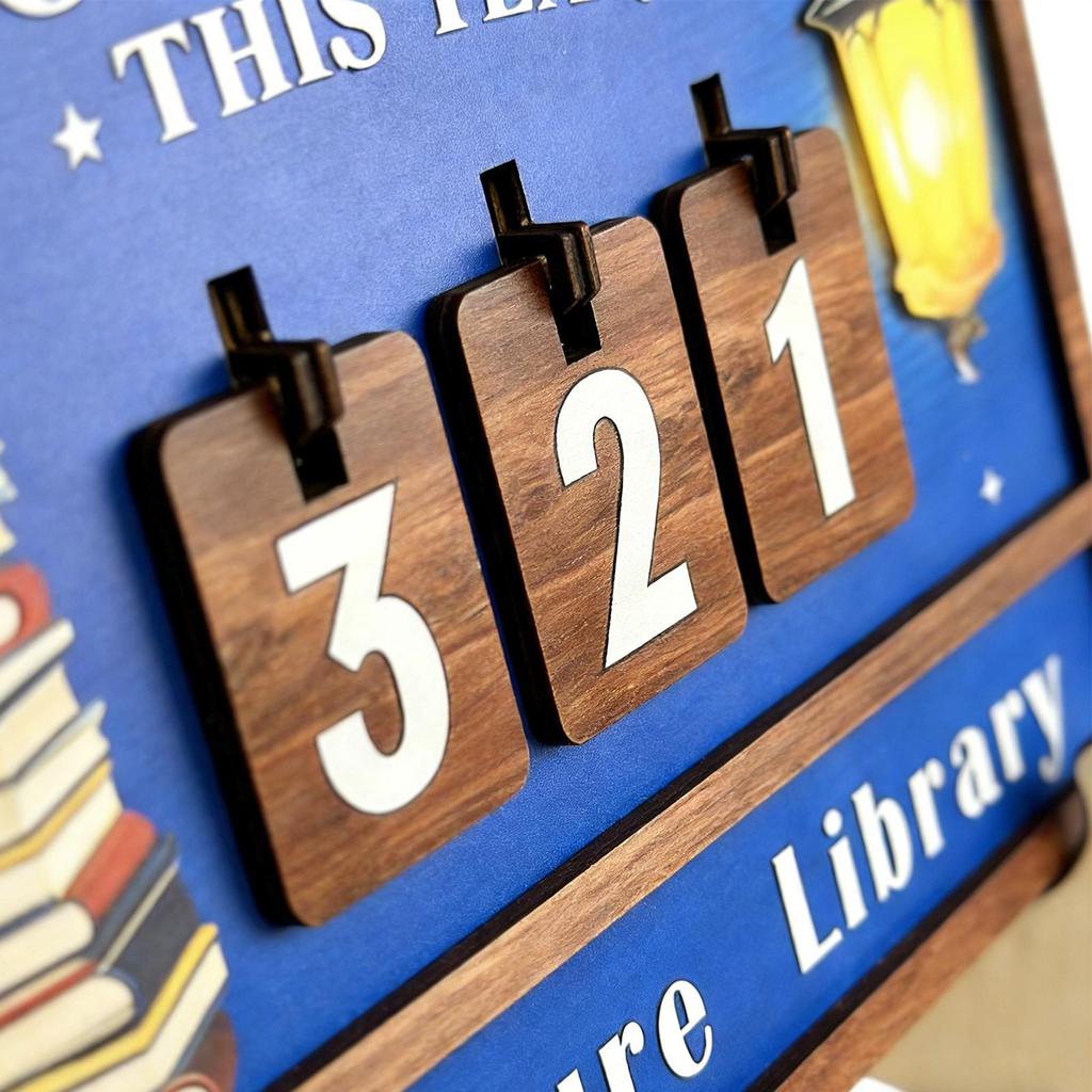 Book Read Counter Sign Wood Reading Challenge Decor Ornament with Changeable Number Plates Lantern Pattern Books Read This Year