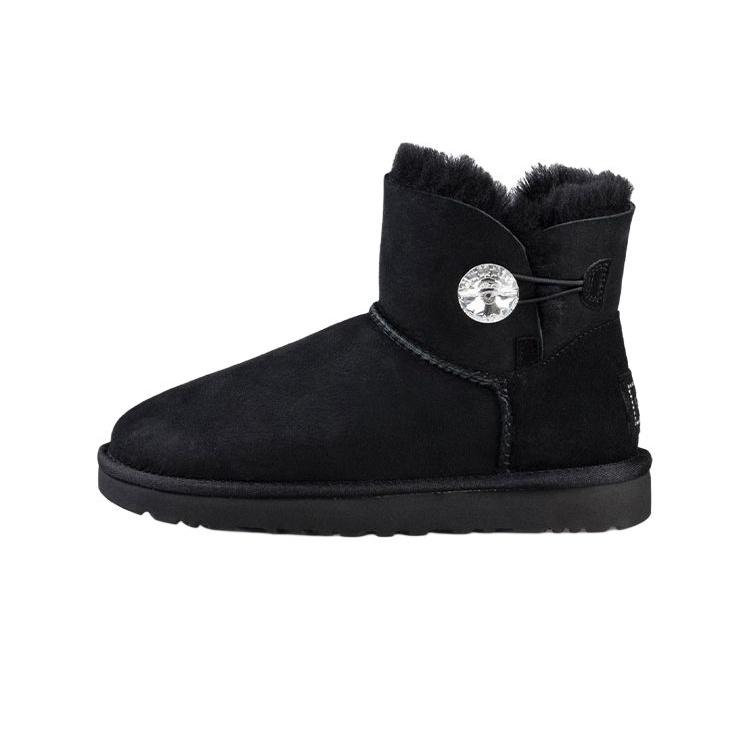 (WMNS) UGG Mini Bailey Button Bling Fleece Lined Black White Women s 1016554-BLK EU 36