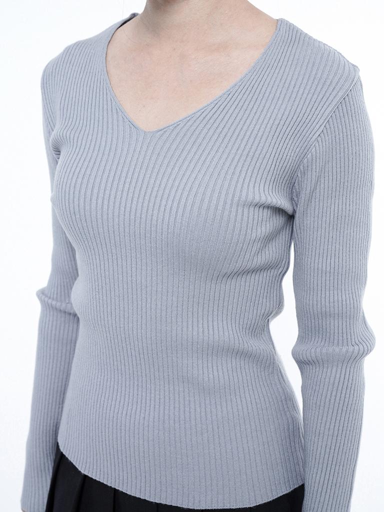 Chaenseseunoi Slim Fit V-Neck Ribbed Knit Sky/W251Tp04Sk