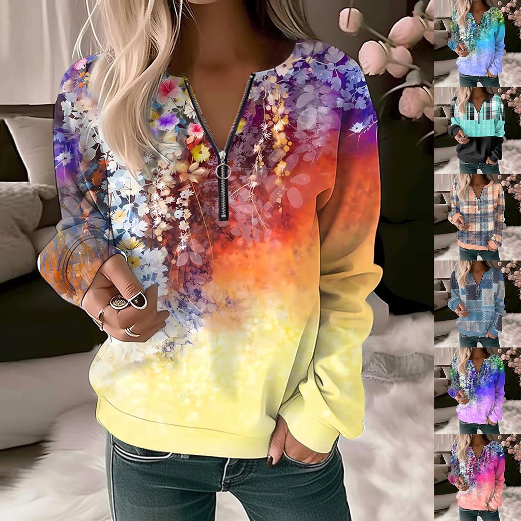 Damskie Bluza Pulower Podstawowy Zamek błyskawiczny ćwiartkowy Żółty Czerwony Niebieski Krawat Ulica W serek Długi rękaw Top Casual Jesień Pulower