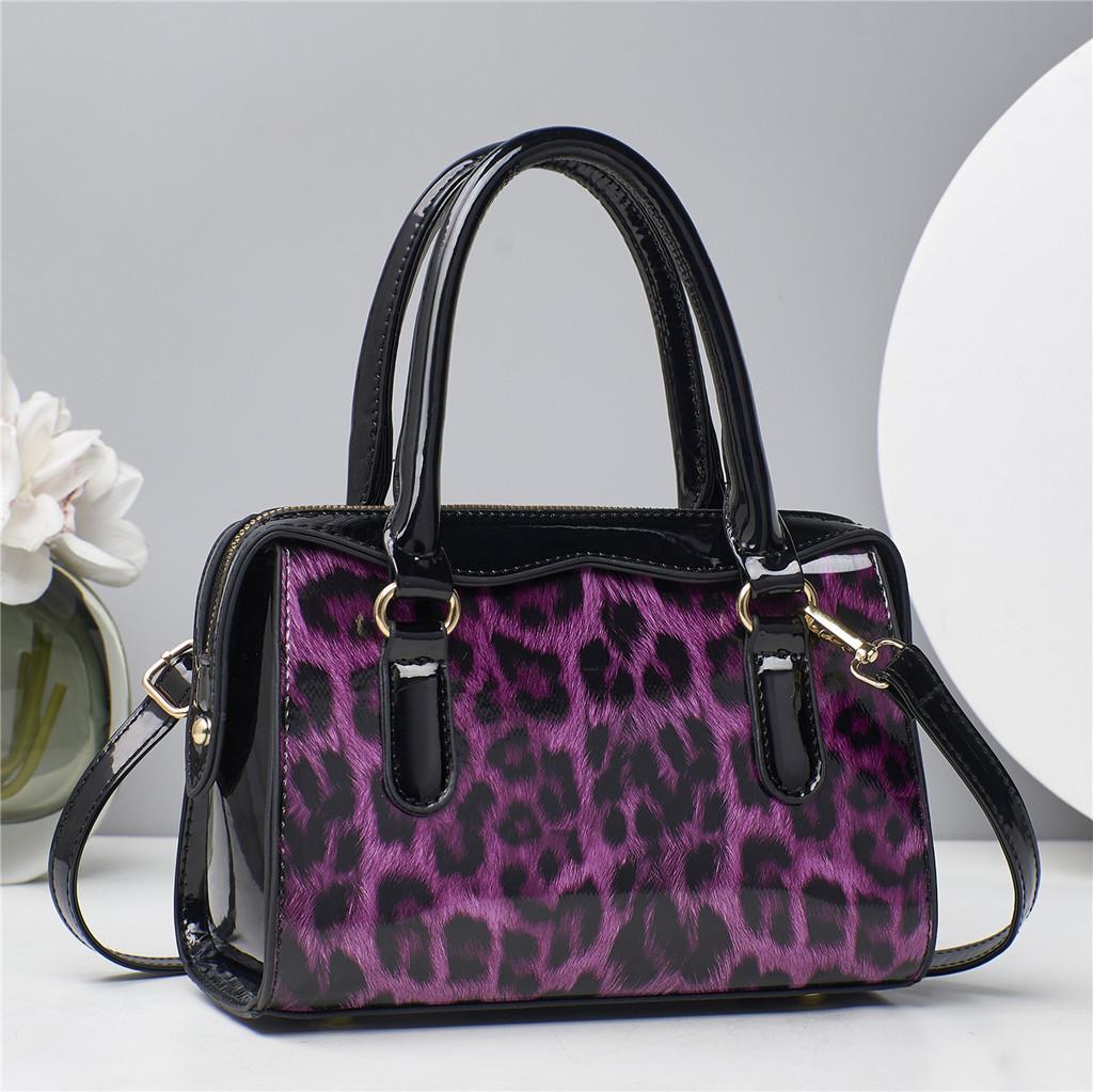 Leopard Print Fashion Color Blocking Women Casual Glossy Shoulder Bag Daily For