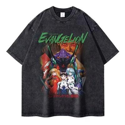 EVA Neon Genesis Evangelion Manga Grafikdruck T-Shirt Herren Damen Streetwear Y2K Mode Lässiges Oversized Oberteil Vintage Gewaschene Baumwolle Sommer Neues T-Shirt