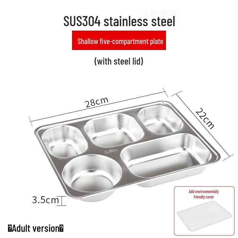 ZISIZ 304 Stainless Steel Square Four-Compartment Dinner Plate