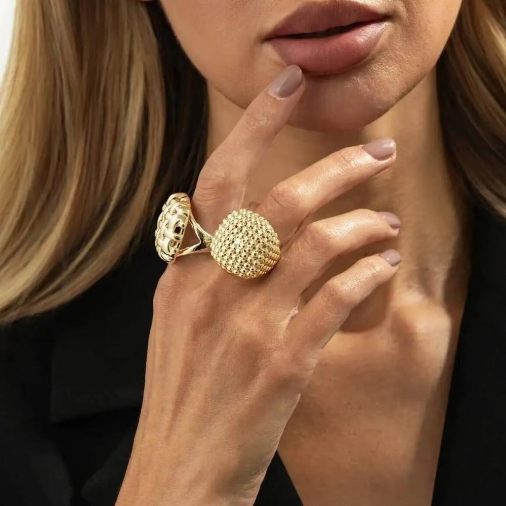 Adjustable Metal Weave Hollow Rings Chunky Design 2 Pcs/Set Geometric Rings Party Accessories