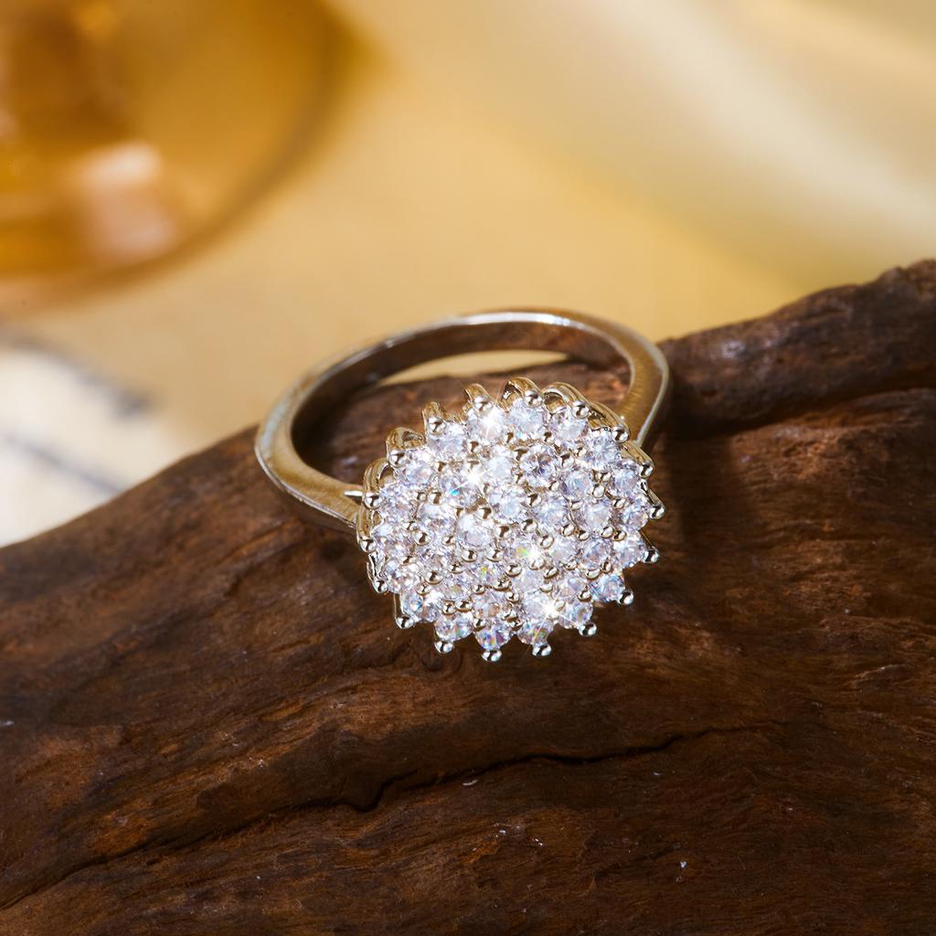 Luxury Elegant Big Flower Zircon Ring for Women Sparkling Cubic Zirconia Sunflower Finger Rings Wedding Promise Bridal Jewelry