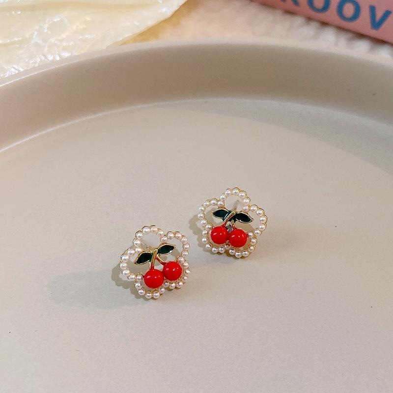 Mori sweet diamond-set love flower earrings temperament small fresh stud earrings personality cute girl heart earrings