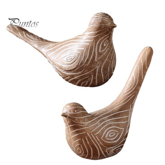 Resin Bird Ornaments Ornaments, Retro Wood Color Figurine, Handmade Carved Unique Home Accessories Decorative Statue for Country Farmhouse Tabletop