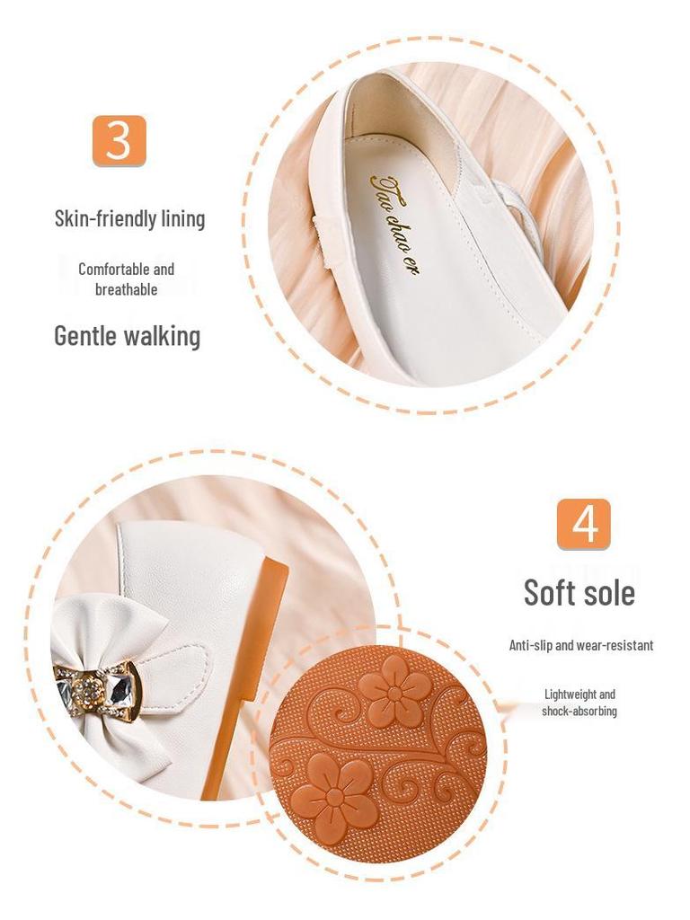 Girls’ White Mary Jane Leather Dress Shoes - Ideal for School, Weddings, and Performances