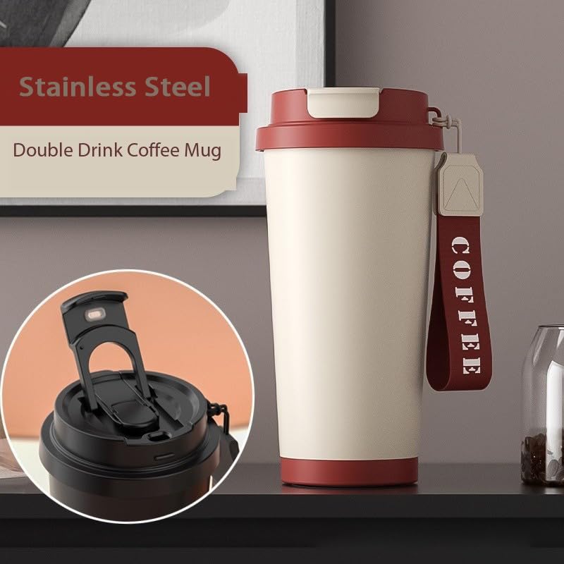 YIHFBB Spill-Proof Stainless Steel Coffee Mug, 500ml Large Capacity, Easy-to-Wash Vacuum Insulated Tumbler, Car Kettle, Hand-Washable Water Bottle,