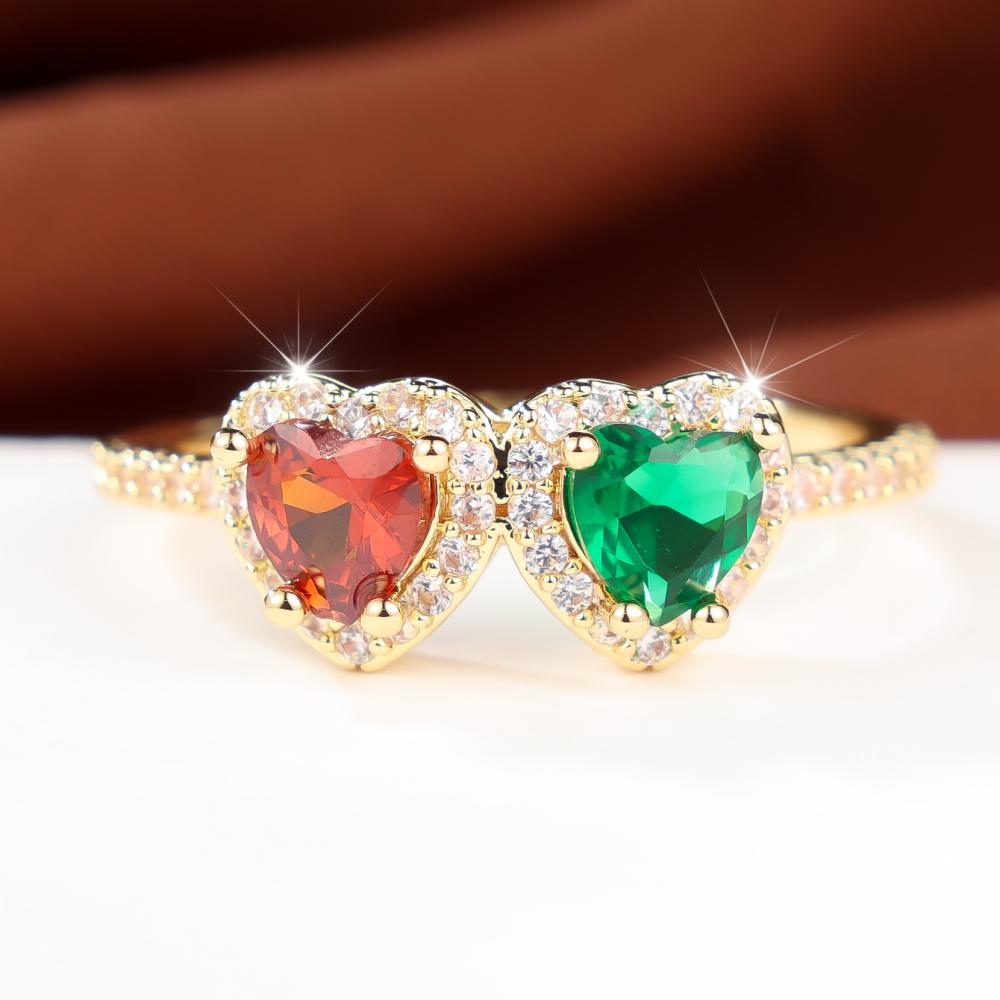 Delicate Gold Color Dual Heart Zircon Ring for Women Daily Wear and Party