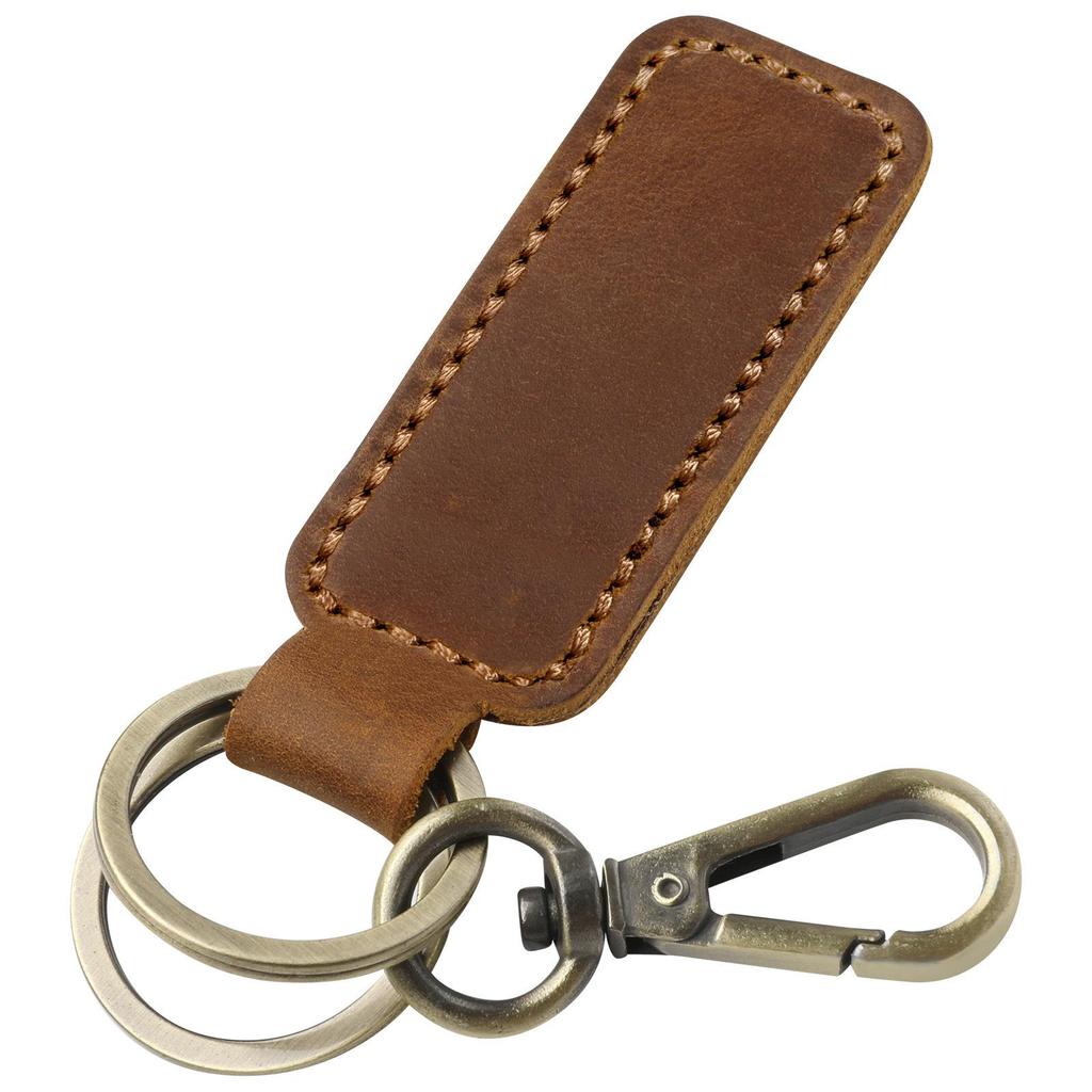 Crazy Horse Leather Unisex Keychain - Classic, Durable, Double Ring Car Accessory