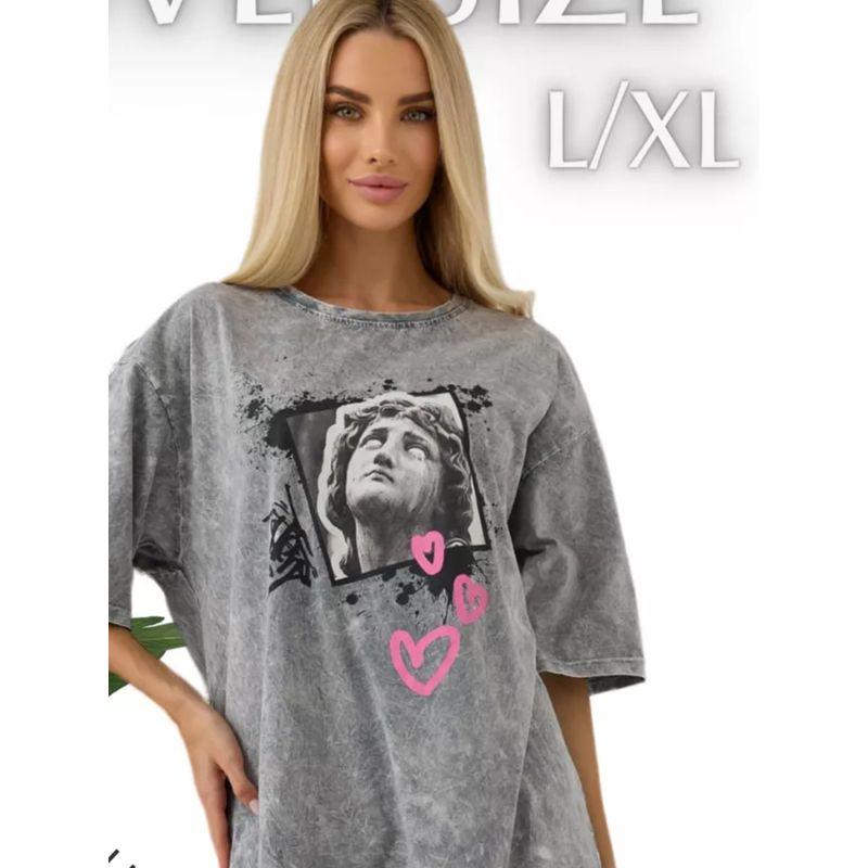 Western Style Fashion Casual Loose Washed Distressed Print Short Sleeve T-shirt Top Printed T-shirt Top