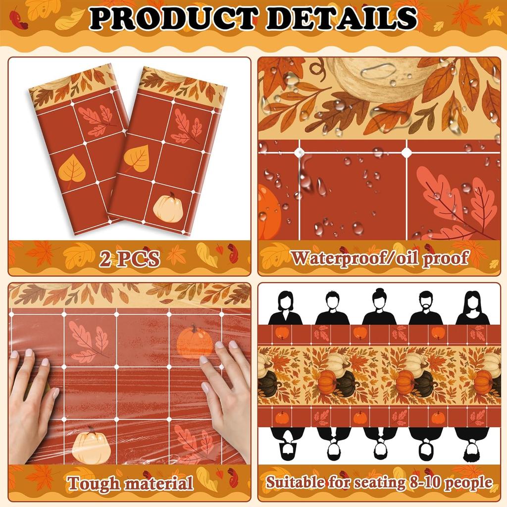 OHOME Thanksgiving Tablecloth - Thanksgiving Decorations - Friendsgiving Table Decor for Party Favors Essentials Backdrop Outdoor Indoor,52''x87'',2