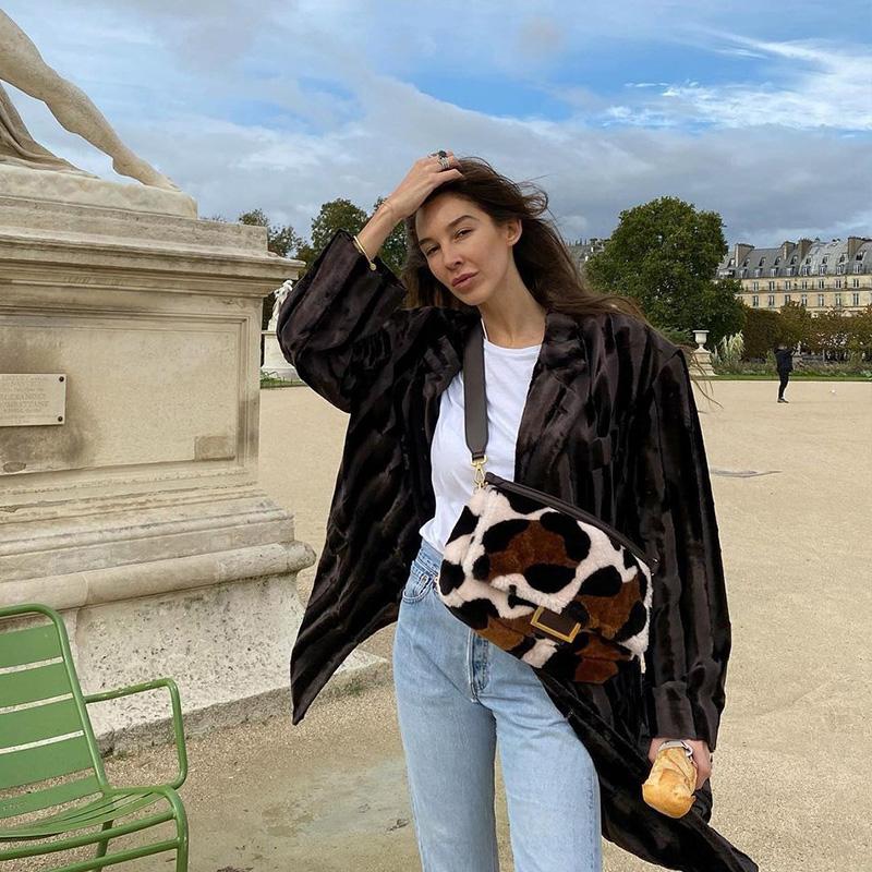 Elegant Faux Fur Female Tote Bag Women Designer Lock Handbags Winter Plush Chian Women Shoulder Bags Luxury Pu Leather Lady Flap