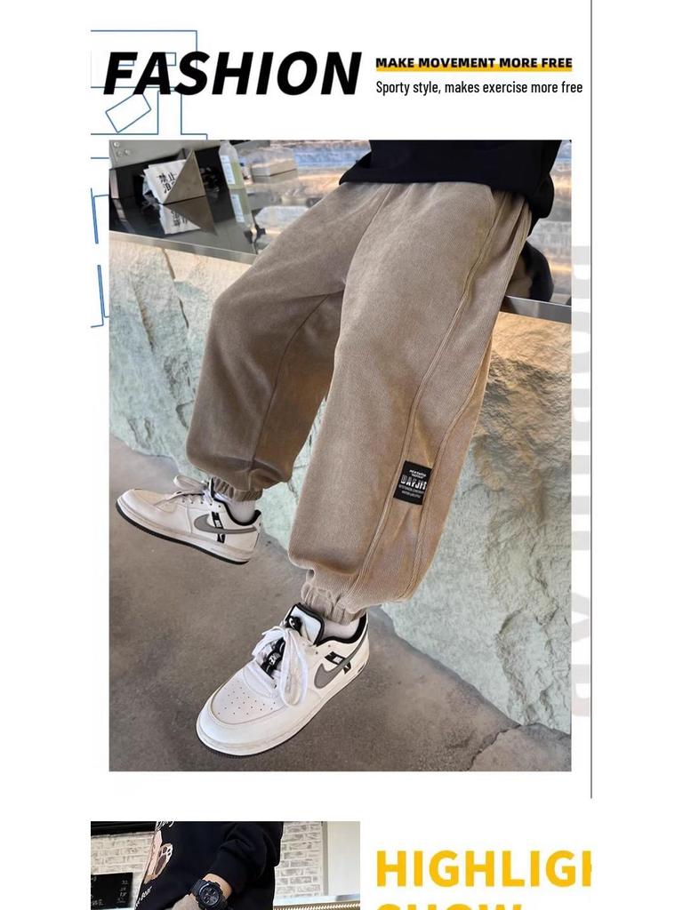 Boys' Fleece-Lined Casual Pants for Autumn/Winter 2025 - Sports Style