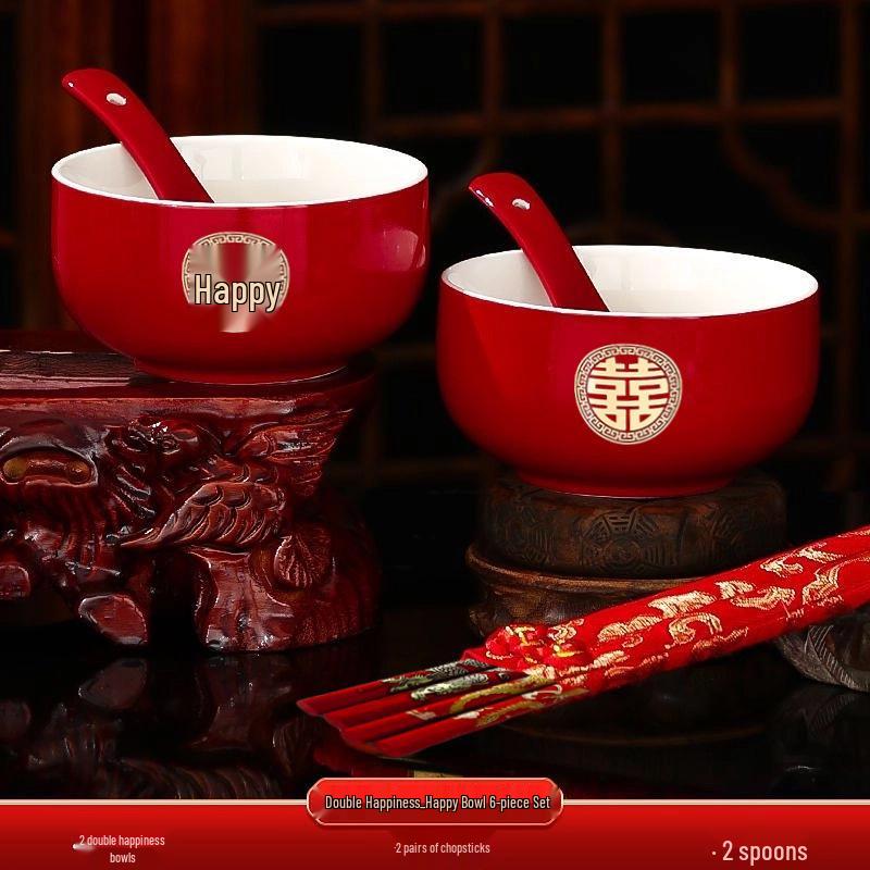 Wedding Essential Tea Cup and Bowl Set - Happy Change Mouth Dowry Tea Set