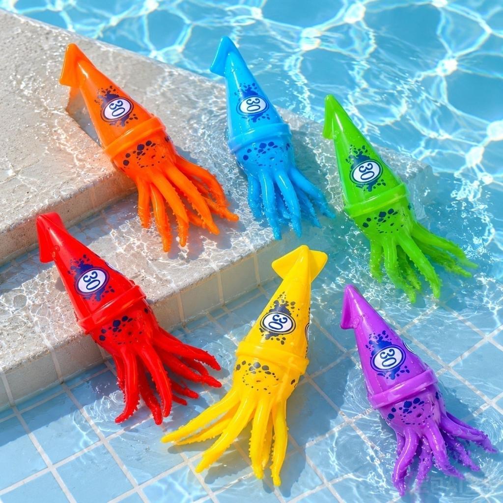 Set of 6 Squid Shaped Diving Toys for Swimming Pool Water Games Durable Plastic Material Floating and Sinking Design for Outdoor Water Activities