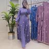 Women Long Sleeve Pleated Maxi Dress Butterfly Print Belted A Line Casual Elegant Dress