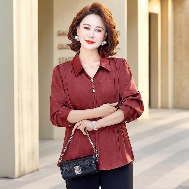 

Stylish Spring/Summer Shirt for Middle-aged Women - Fashionable Top for Women in Their 40s and 50s 3XL (suggested 120-135 jin) красный