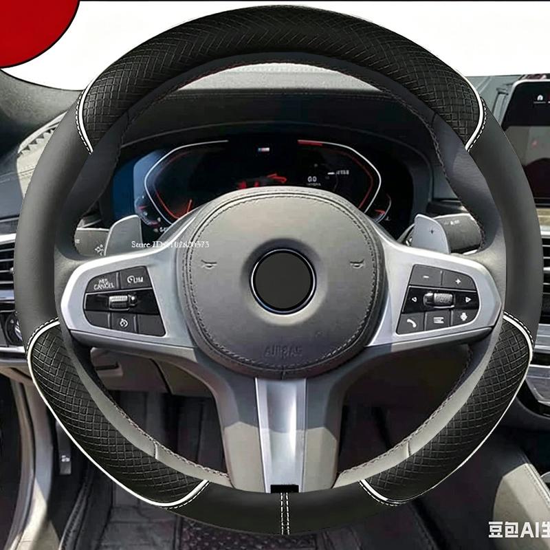 Hand Sewing Car Steering Wheel Cover For Bmw M Sport G Series Black Openwork Leather Protect Sheath Accessories