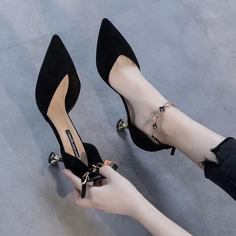 One-word Buckle High Heels Women's Spring and Summer New Pointed Thin Heels Versatile Bag Head Sandals Women