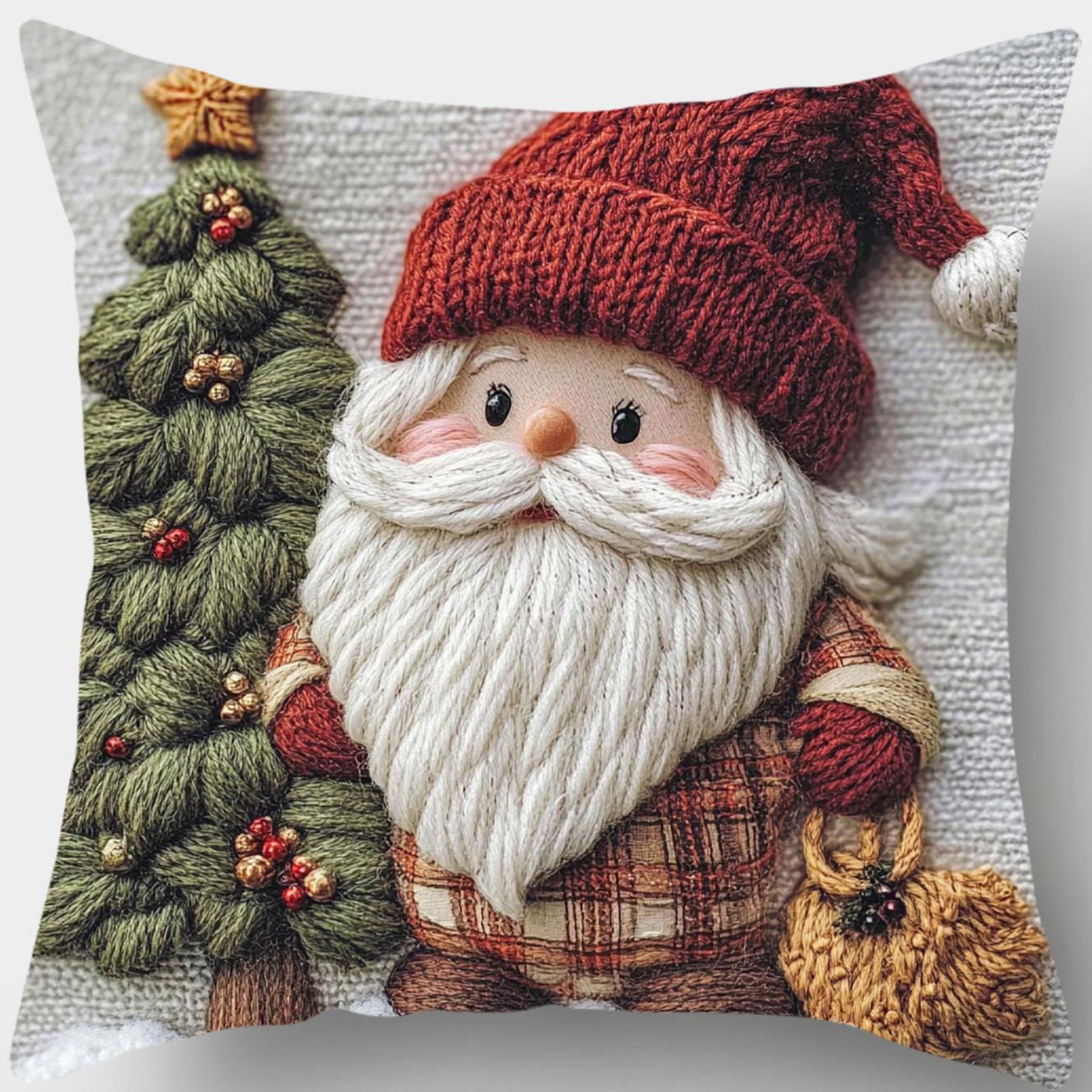 Рождественская наволочка Милая мультяшная имитация вышивки Льняная наволочка с принтом для диванной подушки Праздничное украшение Праздничный подарок Вставка для подушки не входит в комплект 4545CM-1PC 669₽