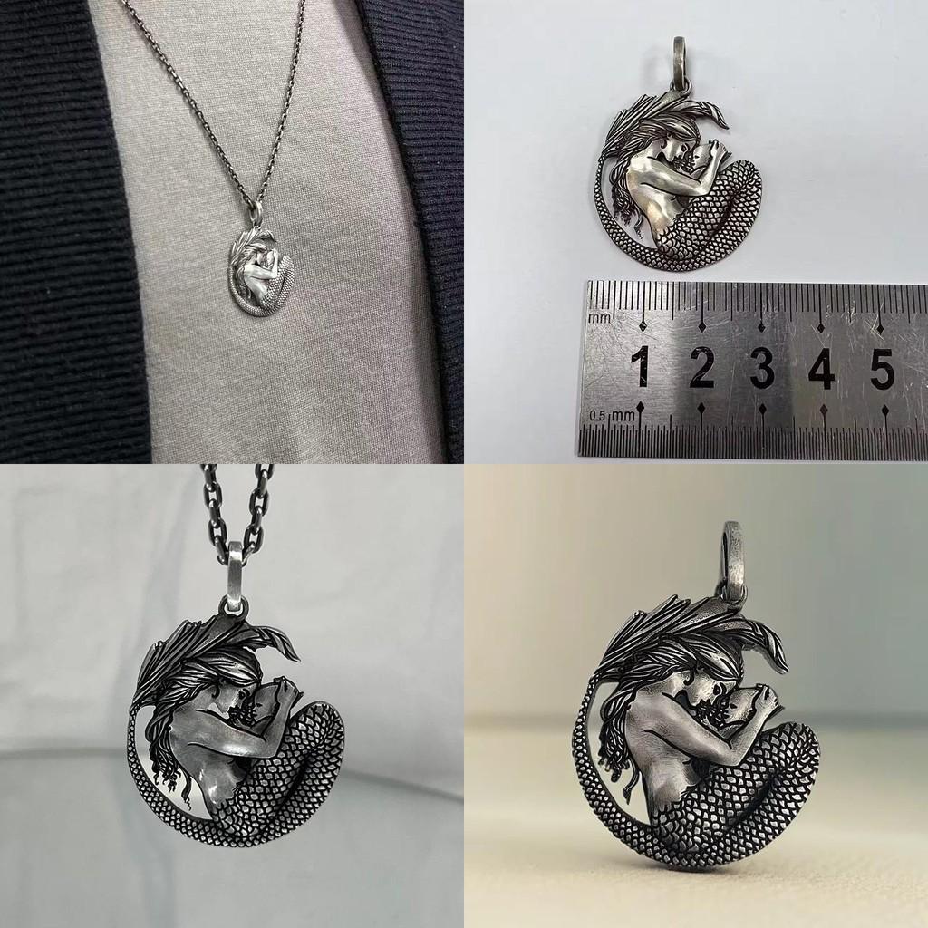 Fashionable Mermaid Pendant Necklace Geometric Pattern Men Decoration Women