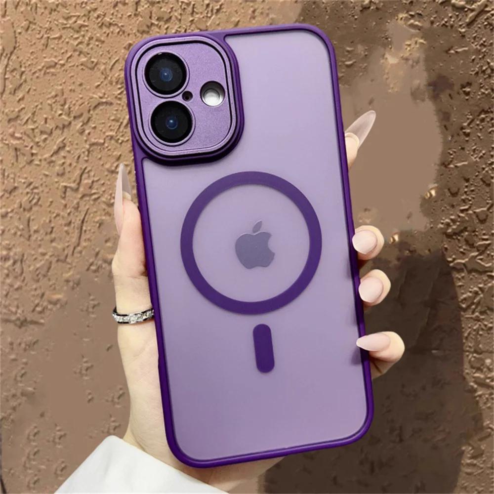 

Ударопрочный чехол для iPhone 14 13 12 11 15 Pro Max 14 15 Plus Роскошный Матовый Полупрозрачный Броня Для Magsafe Беспроводная Зарядка Чехол For iphone 11 темно-фиолетового