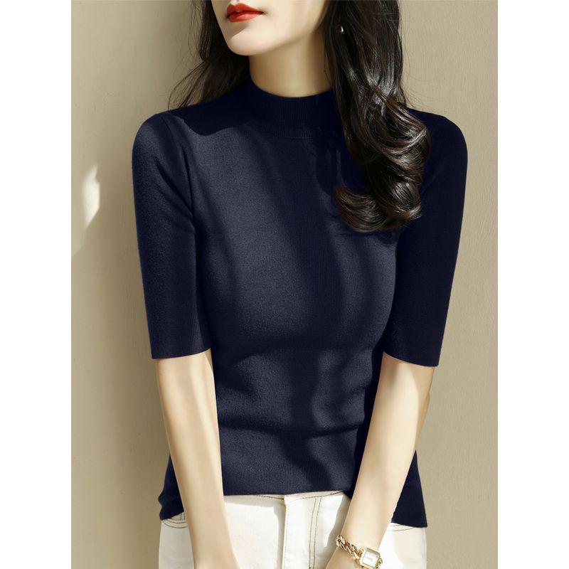 

Half Turtleneck Minimalist Spring Half Sleeve Inner Wear Blouse Navy M([Recommended 50.00 kg-55.00 kg]])